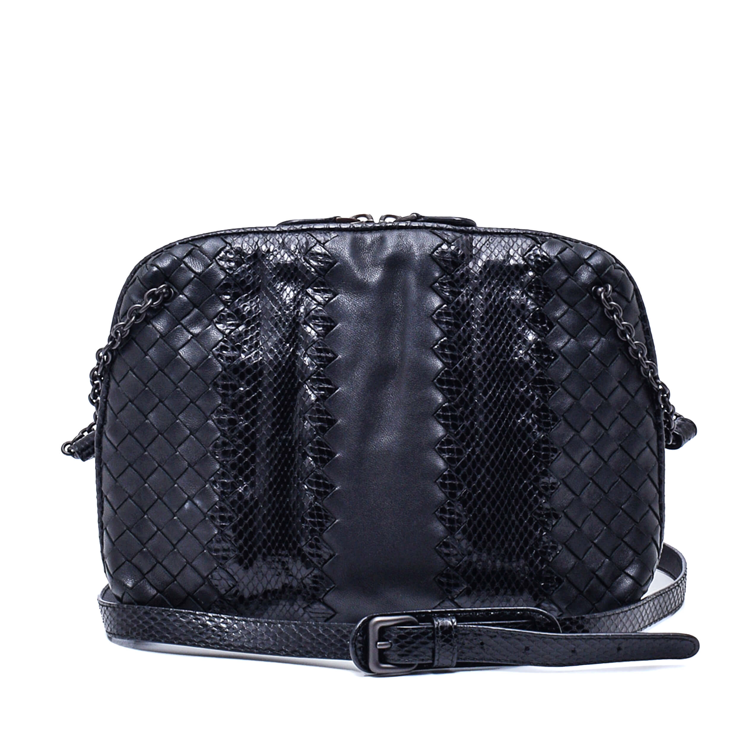 Bottega Veneta - Black Intrecciato Nodini Snakeskin Woven Leather Bag